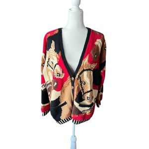 Vintage Knit Horse Cardigan Cotton-Blend Medium